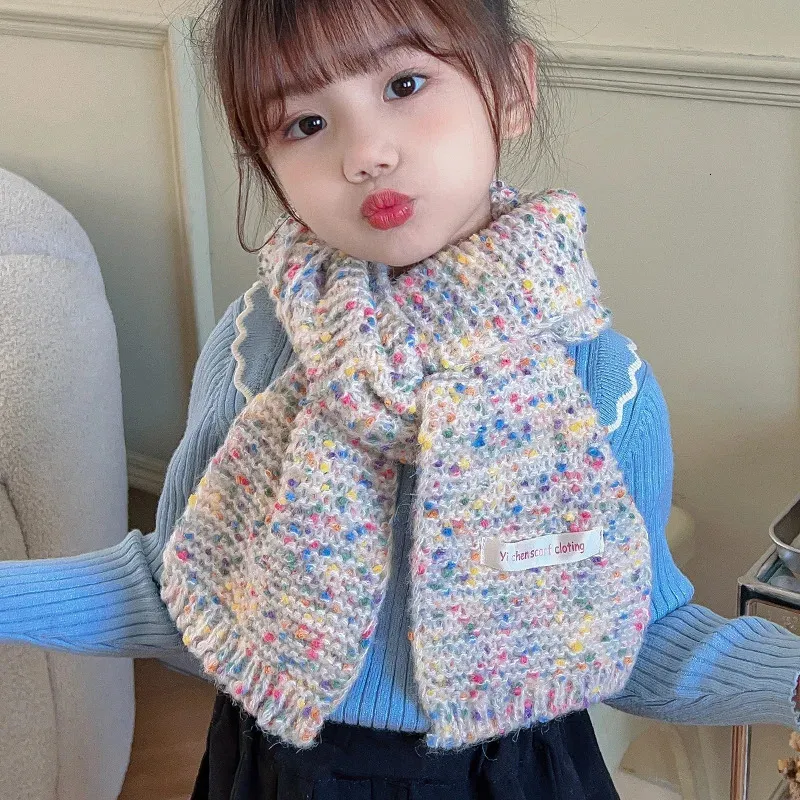 Scarves Wraps Arrivals Dots Children Baby Scarf for Girls Blended Woolen Muffler Autumn Winter Warm Knit Long Scarf Kids Bebe Scarves 231108