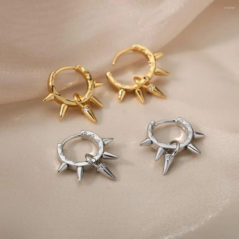 Hoop Earrings Punk Women Men Rivet Spike Small For Round Huggie Piercing Jewelry