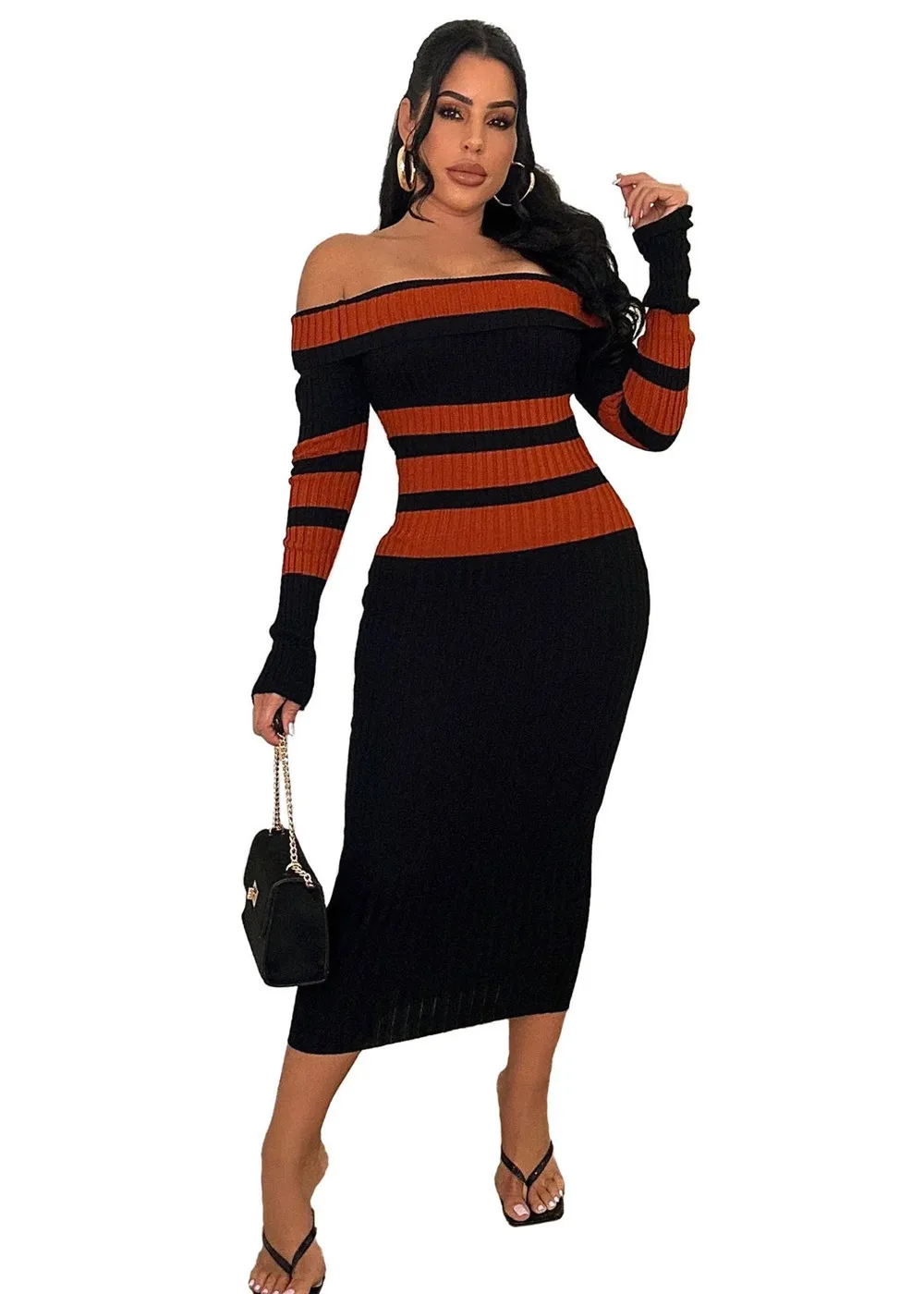 Designer Winter Knitting Midi Dress Women Long Sleeve Bodycon Pencil Dress  with Slash Neck and Pockets from Dhgate Basic & Casual Dresses - price 18.67