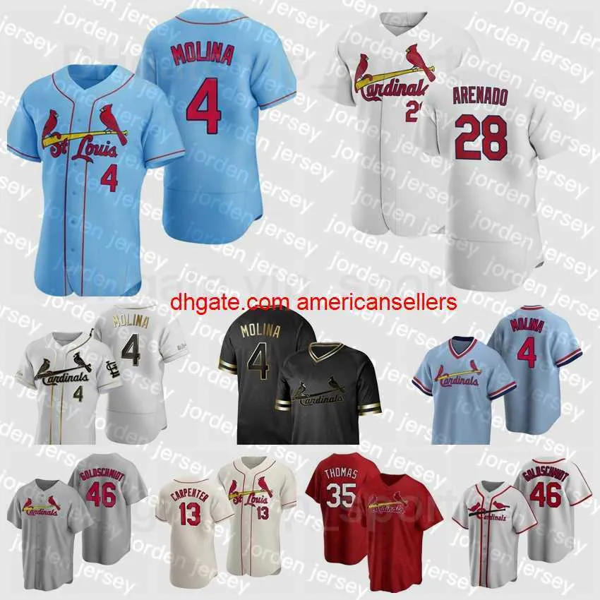 Бейсбольные майки 28 Nolan Arenado Jersey 46 Пол Голдшмидт 13 Мэтт Карпентер 35 Lane Thomas 4 Yadier Molina 26 Джастин W