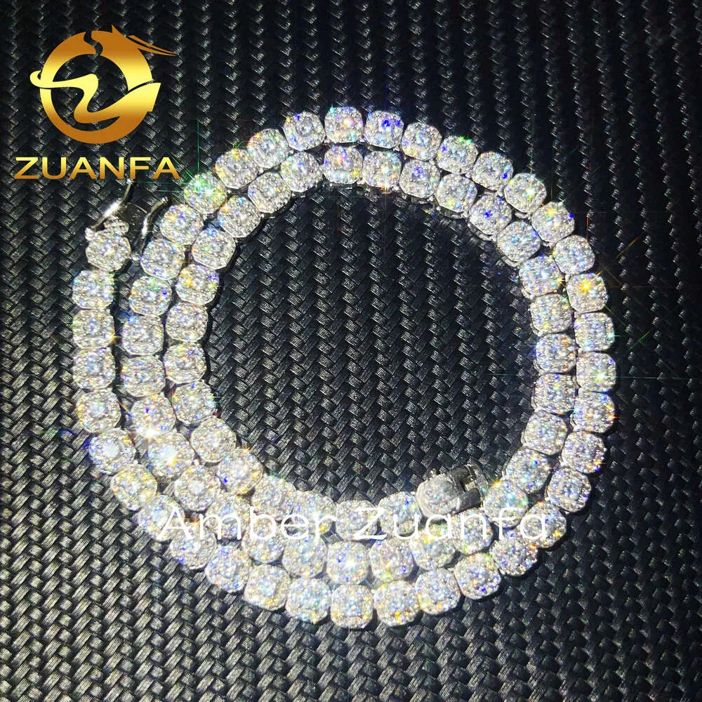 Pass Diamond Tester 925 Sterling Gümüş Özel Hip Hop Erkekler Moissanite Zinciri 6mm Buzlu Mikro Kümelenmiş Tenis Kolye