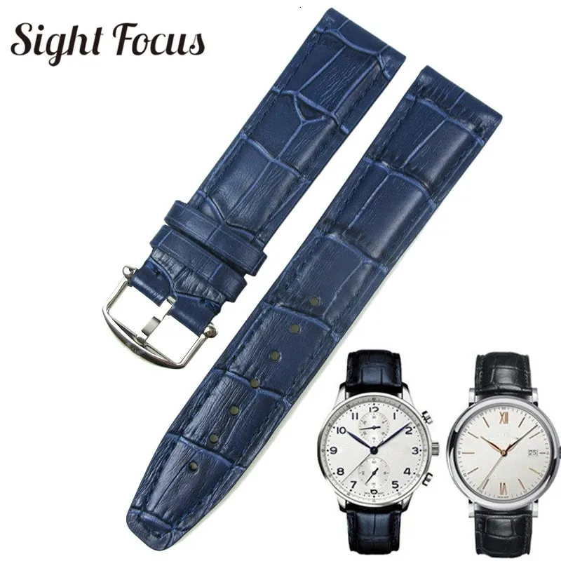 Horlogebanden 20mm gesp 18mm blauw zwarte band mannen Portofino lederen band vervanging horlogeband riemen Pin Montre 231109