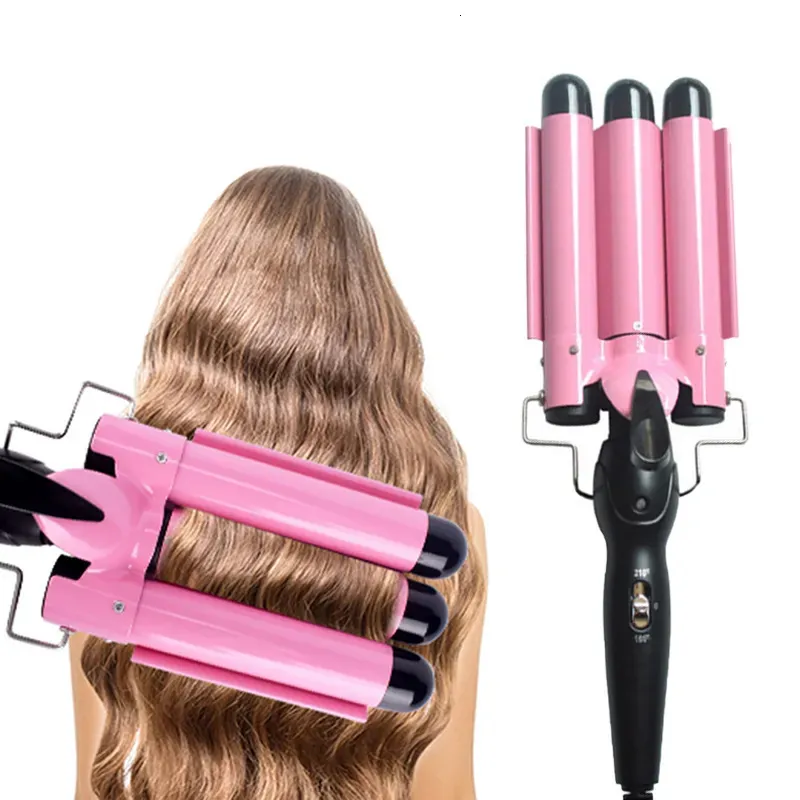 Curling Irons 3 Barrel Curling Iron Wand Temperaturjusterbar splint Keramiska trippelfat hårvävar Bärbar hårjärn Curler 231109