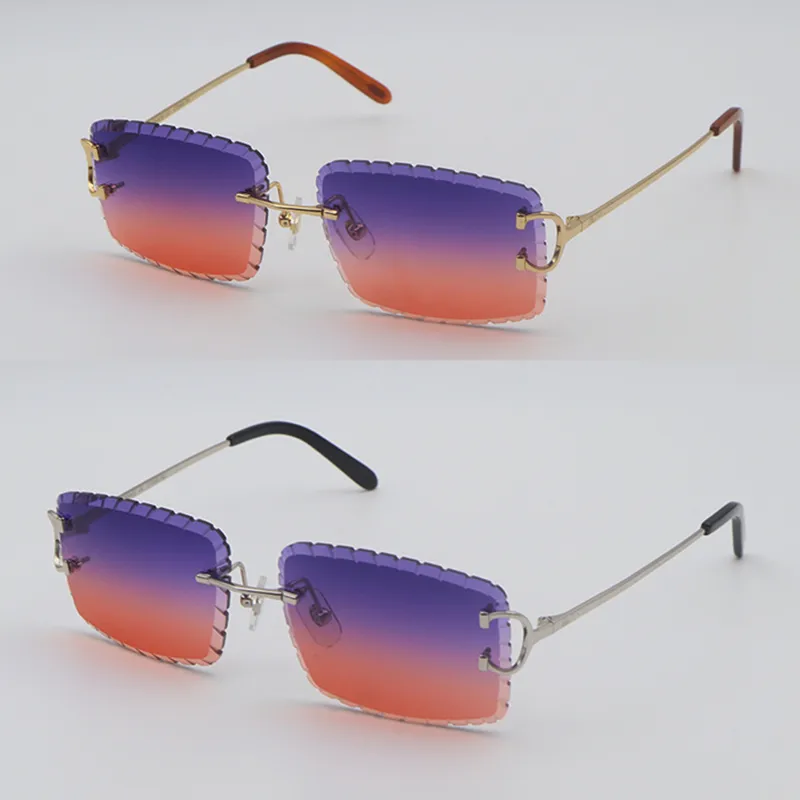 Venta Lente con corte de diamante Mujer Hombre C Decoración Marco de alambre 00920 Gafas de sol para mujer Gafas sin montura para hombre Aire libre Nuevo color 57-18-140MM