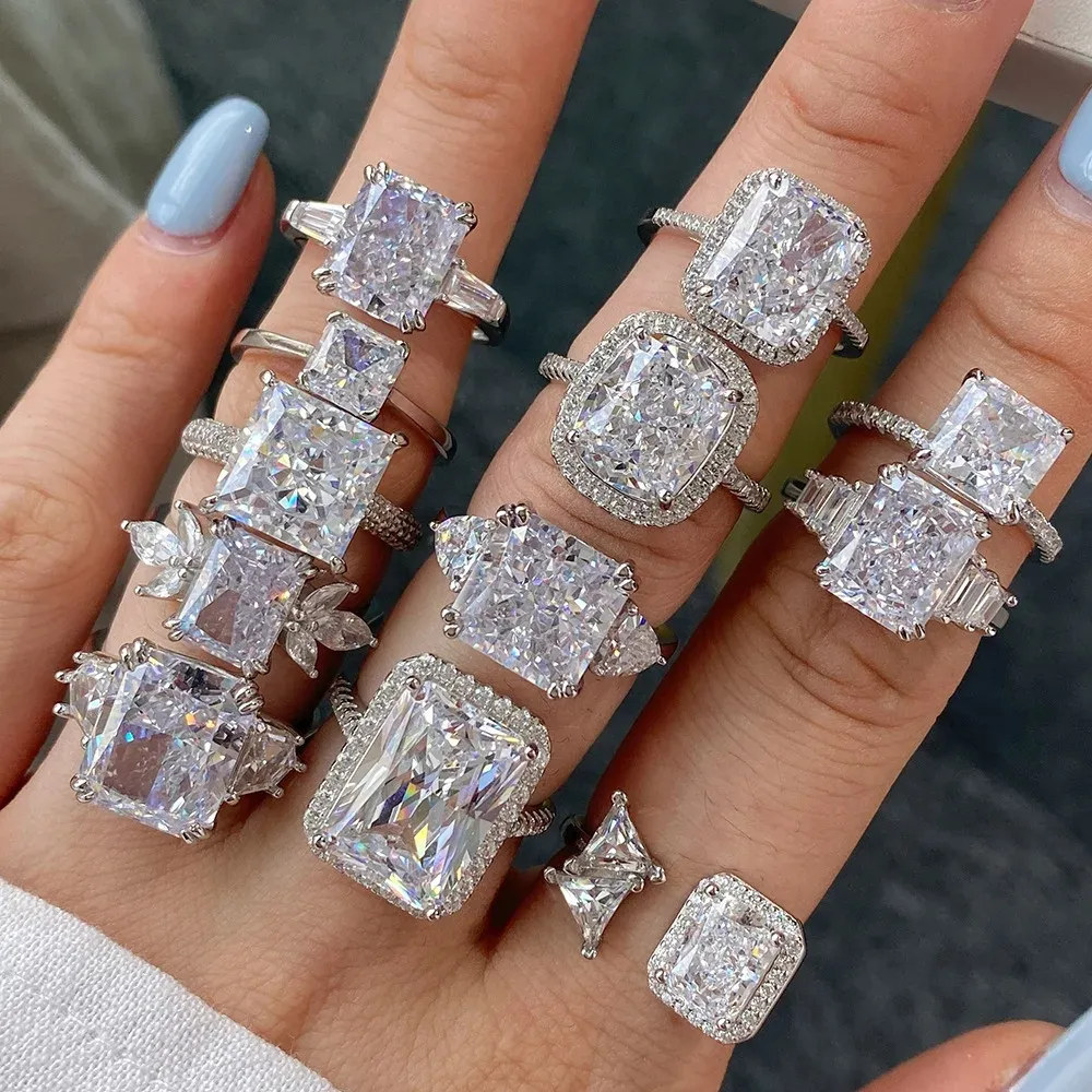 Bague en diamant Moissanite 100% véritable, 14 styles, en argent Sterling 925, pour fête de mariage, bijoux de fiançailles pour femmes, CAK8