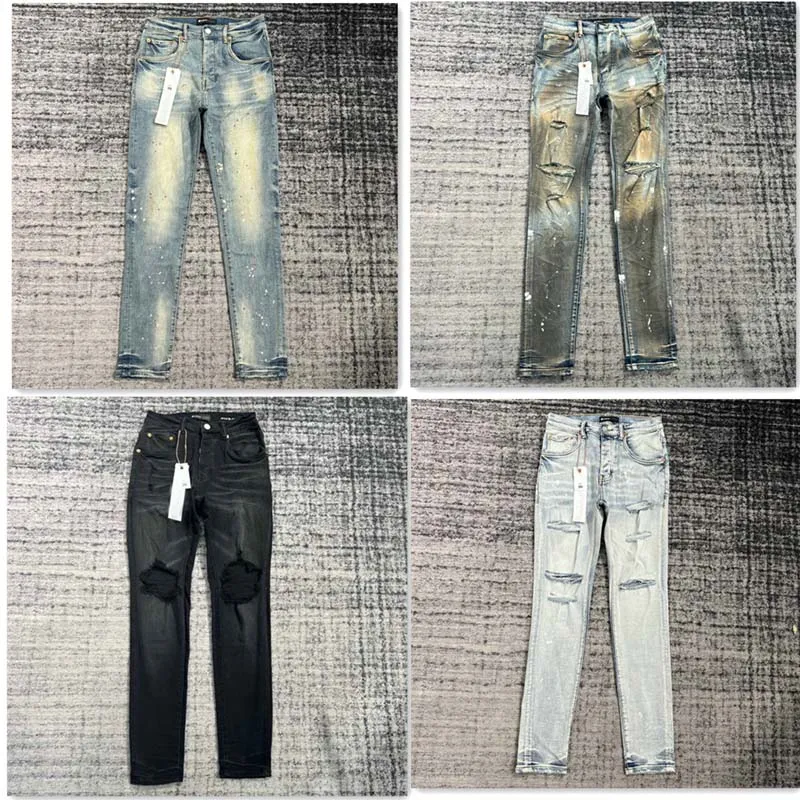 Herenjeans Designer Jeans met rechte pijpen Dames paarse jeans Strakke pasvorm Split Bike Fit Rechte beenlegging Designer Jeans Mode Heren Trendy merk Vintage broek