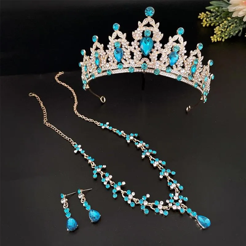 Collana orecchini set corona di cristallo gioielli da festa matrimonio copricapo da principessa in stile coreano