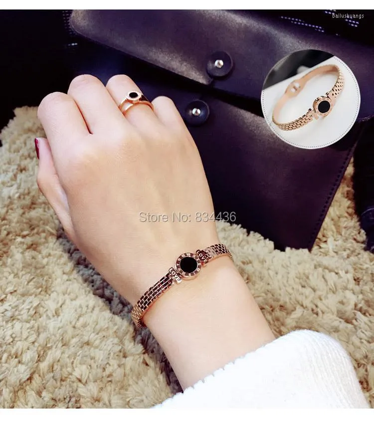 Bangle High Quality Rose Gold Color Stainless Steel Bracelet For Woman Lovers Girlfriend Fashion Roman Bracelets Jewelry Gifts