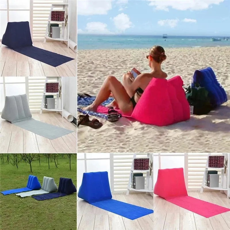 Lägermöbler Uppblåsbar solstol Air Soft Beach Mat Outdoor Portable Relax Back Pillow Folding Seat Cushion Beach Travel Camping Mat 231101