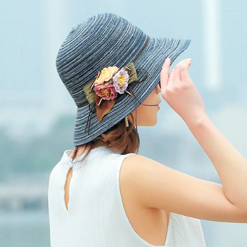 Wide Brim Hats Fashion Women Straw Sun Hat Summer Lady Flower Lovely Ladies For Panama Outdoor Beach Caps Travel HatWide