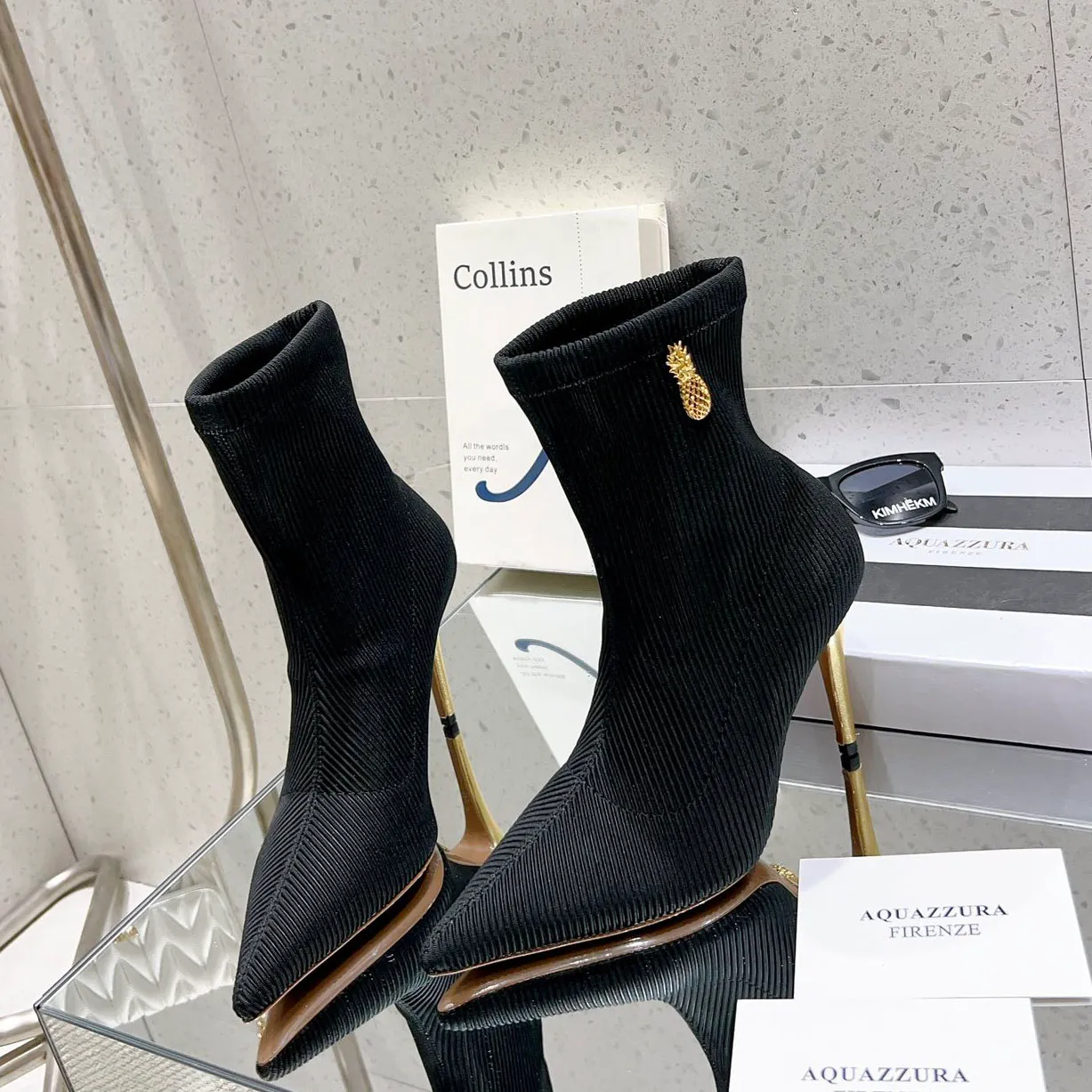 aquazzura Laarzen NIEUW Enkelcharme hoge hakken puntige neus schuim hakken Damesmode laarsjes luxe ontwerpers slip-on avondfeestjurk schoenen fabrieksschoeisel