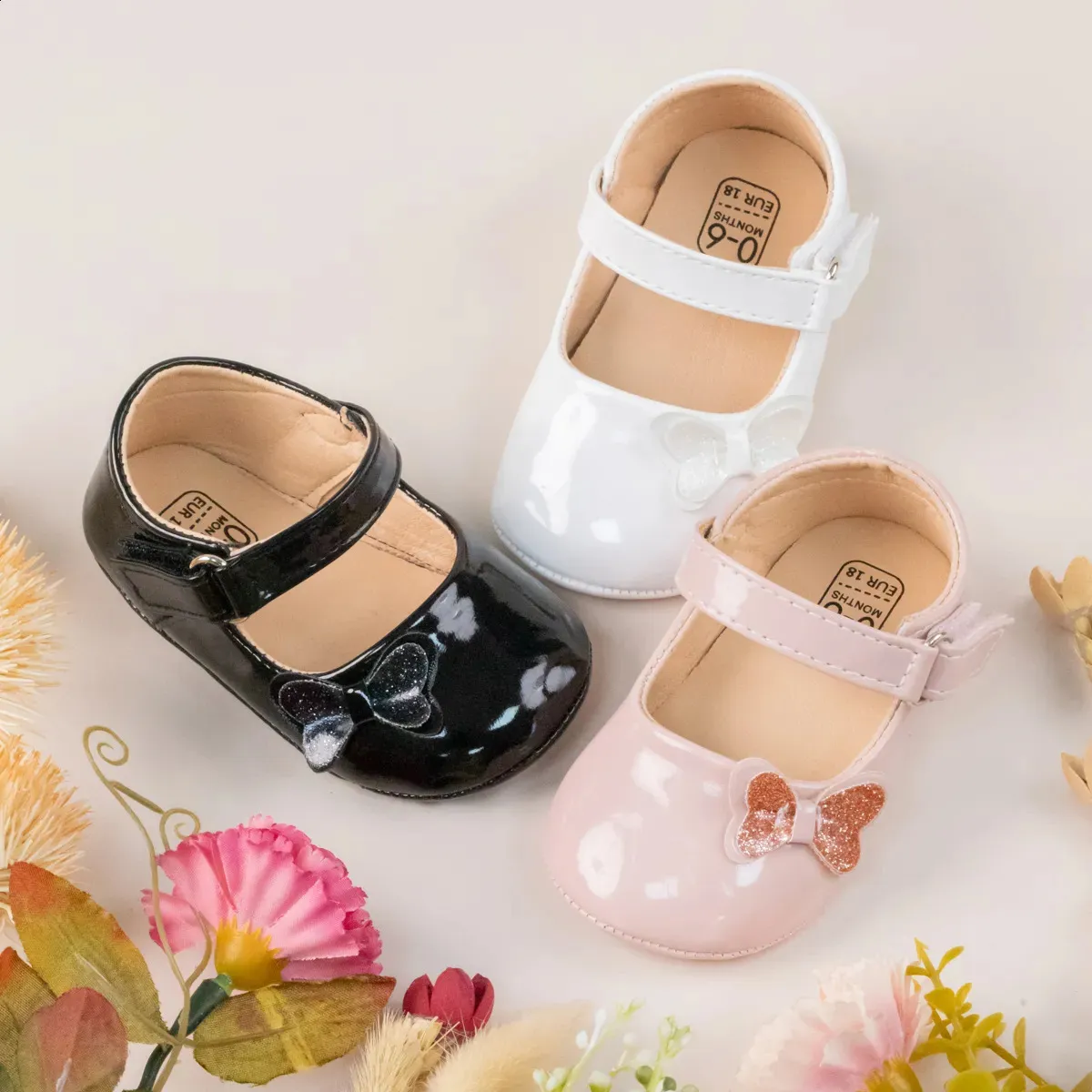 First Walkers Kidsun Baby Shoes Born Girl Princess Pu Toddler Bow Decor Rubber Sole Antislip Walker 018M 231109