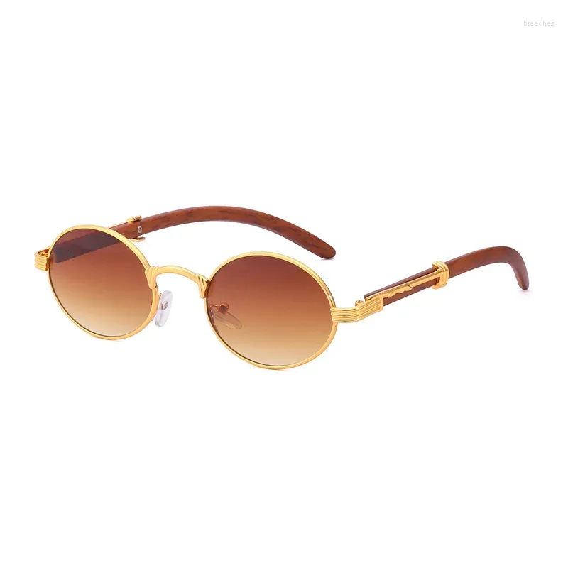 Lunettes de soleil rétro imitation bois pour hommes et femmes avec petite monture ronde