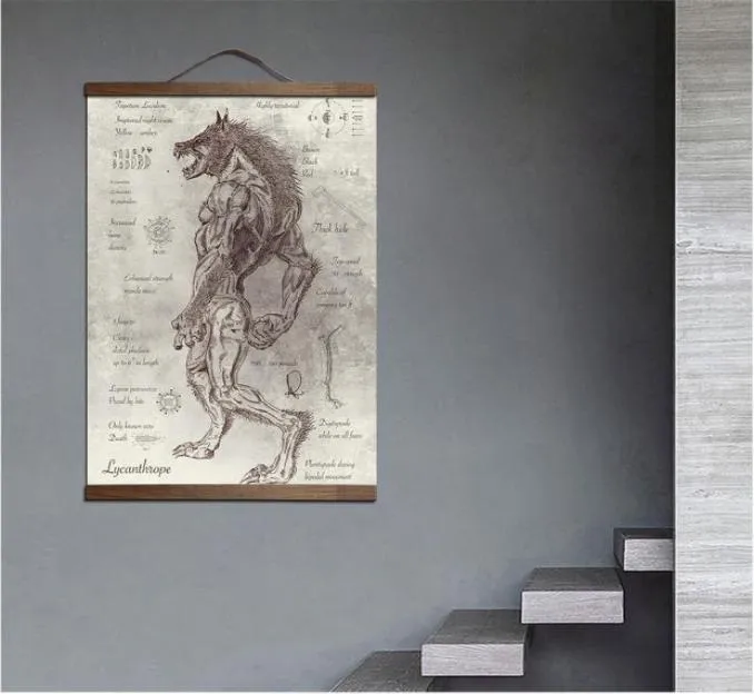 Mur entier Art décor loup-garou affiches et impressions toile peinture décor à la maison décoratif image défilement peinture avec noir Waln4014318