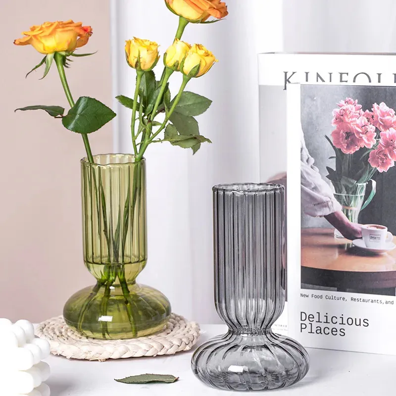 Wazon wazon wystrój domu kwiat doniczki dekoracyjna dekoracja salonu szklany pojemnik przezroczysty w paski kryształowe ozdoby hydroponiczne 231109