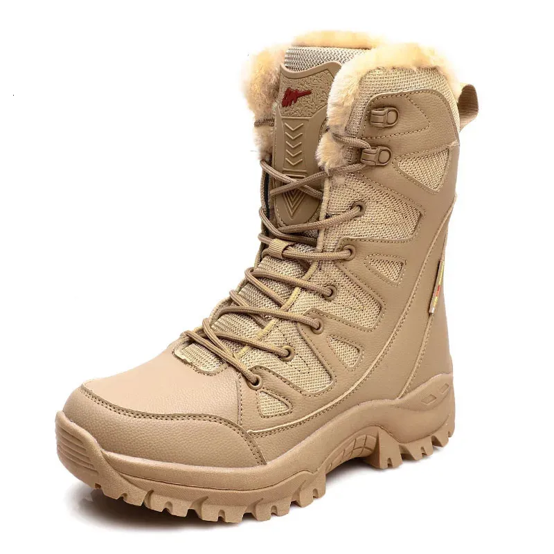 Boots Warm Plush Snow Men Lace Up Casual High Top Men's Waterproof Winter AntiSlip Ankle Army Work 231108