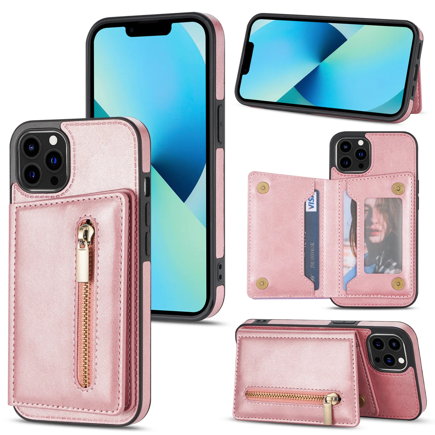 Étui de luxe en cuir à rabat avec fentes pour cartes, étui portefeuille pour iPhone 11 12 13 14 15Pro Max 14 15 Plus