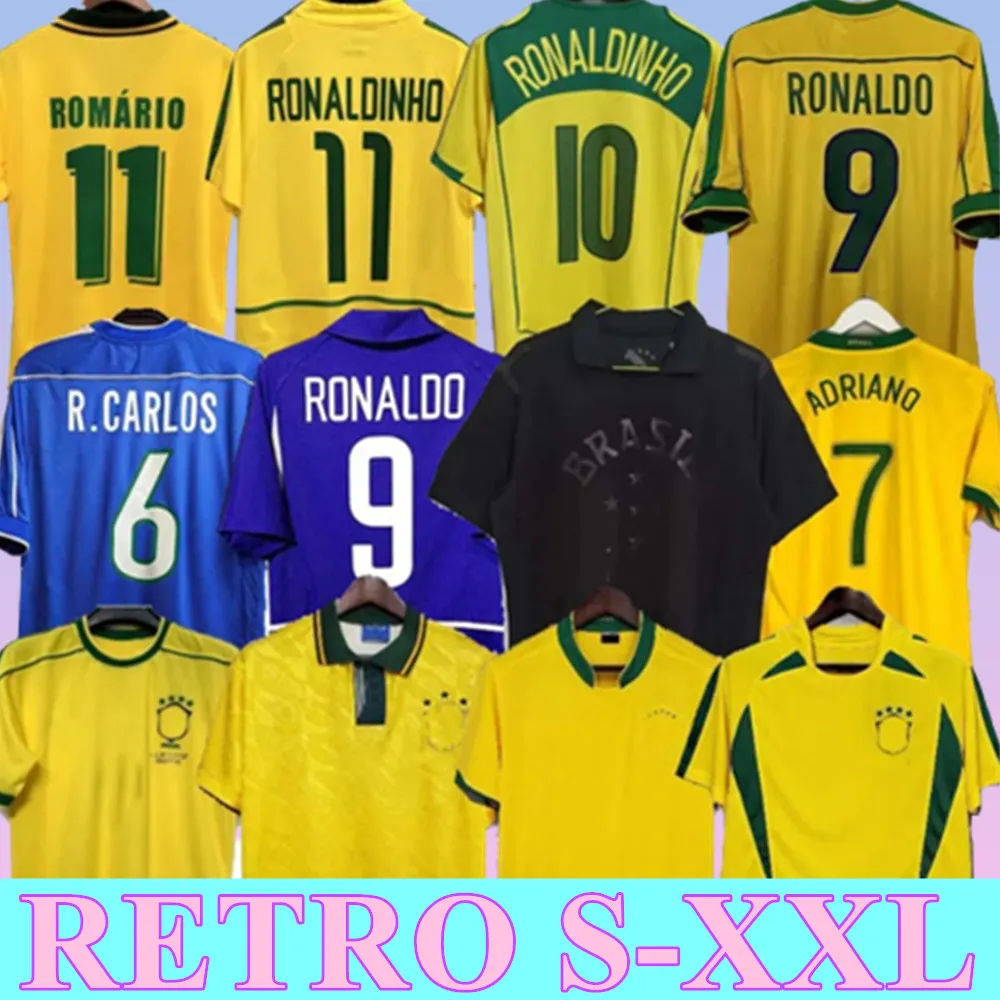 1998 Brasil camisas de futebol 2002 camisas retrô Carlos Romário Ronaldo Ronaldinho 2004 camisa de futebol 1994 Brasil 2006 RIVALDO ADRIANO 1988 2000 1957 2013 Todo preto