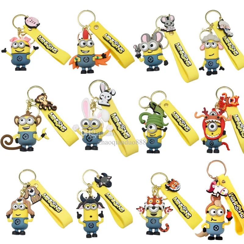 Keychains Designer Explosive Cartoon Minions 12 Zodiac Series Key Chain For Woman Fashion Couple Bag Hanging Creative Car Key Ring