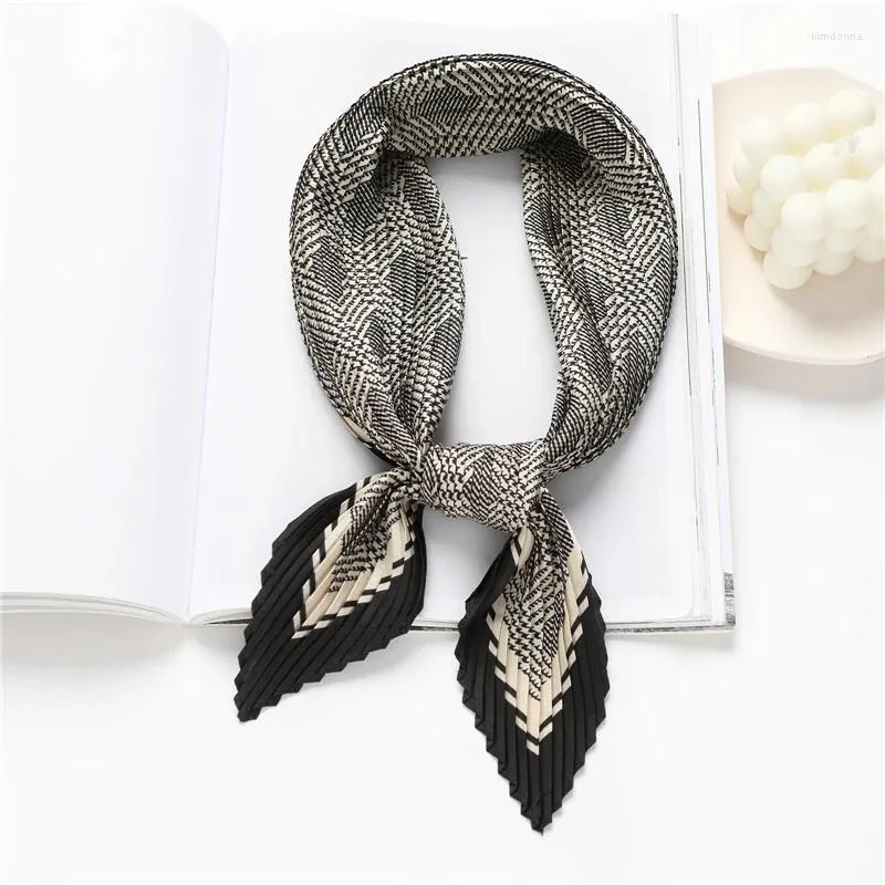 Scarves Plaind Silk Crinkle Women Square Head Scarf Luxury Soloder Elegant Neckerchief Hair Tie Band Hijab Bandana Shawl 70cm