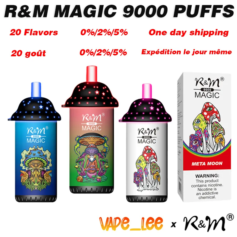 ORIGINAL RM RANDM MAGIC 9000 9K PULDS Engångsvapen Pen RGB Light18ml Förfylld 0% 2% 3% 5% 850mAh Uppladdningsbar Battey Airflow Control 20 smaker i lager