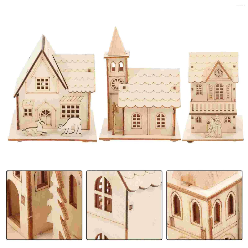 Garden Decorations 3 Pcs Christmas Cabin Desk Topper Village Houses Clearance Wooden Ornament Fairy