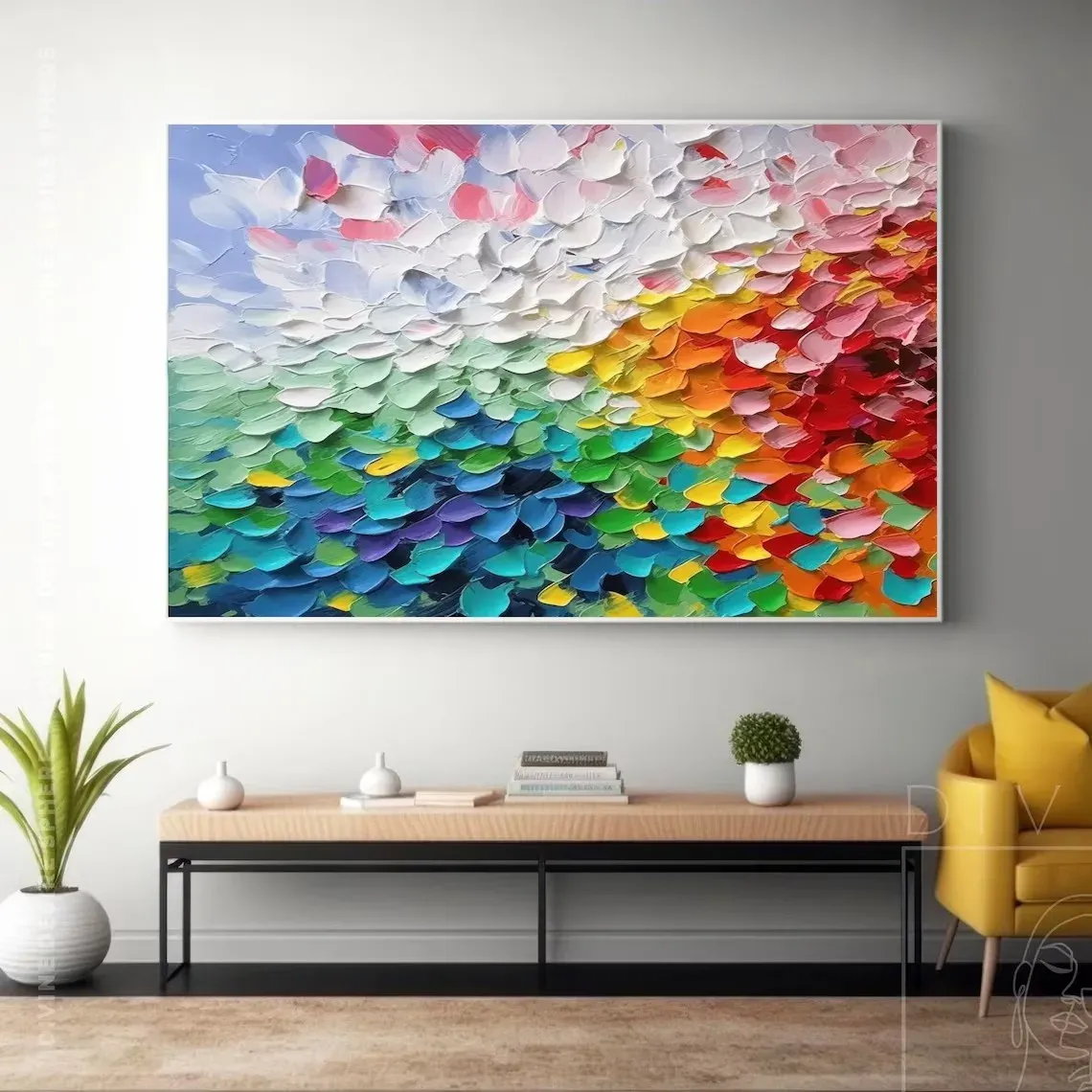 Hand Painted Colored Petals Oil Painting On Canvas, Large Colorful 3D Wall Art, Floral Texture Canvas Art, House Warming Gifts