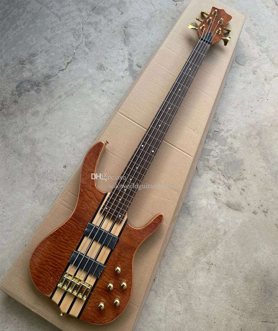 Factory 5 Strings fretless (Frets Line) Elektrisk basgitarr med gyllene hårdvara, kan anpassas