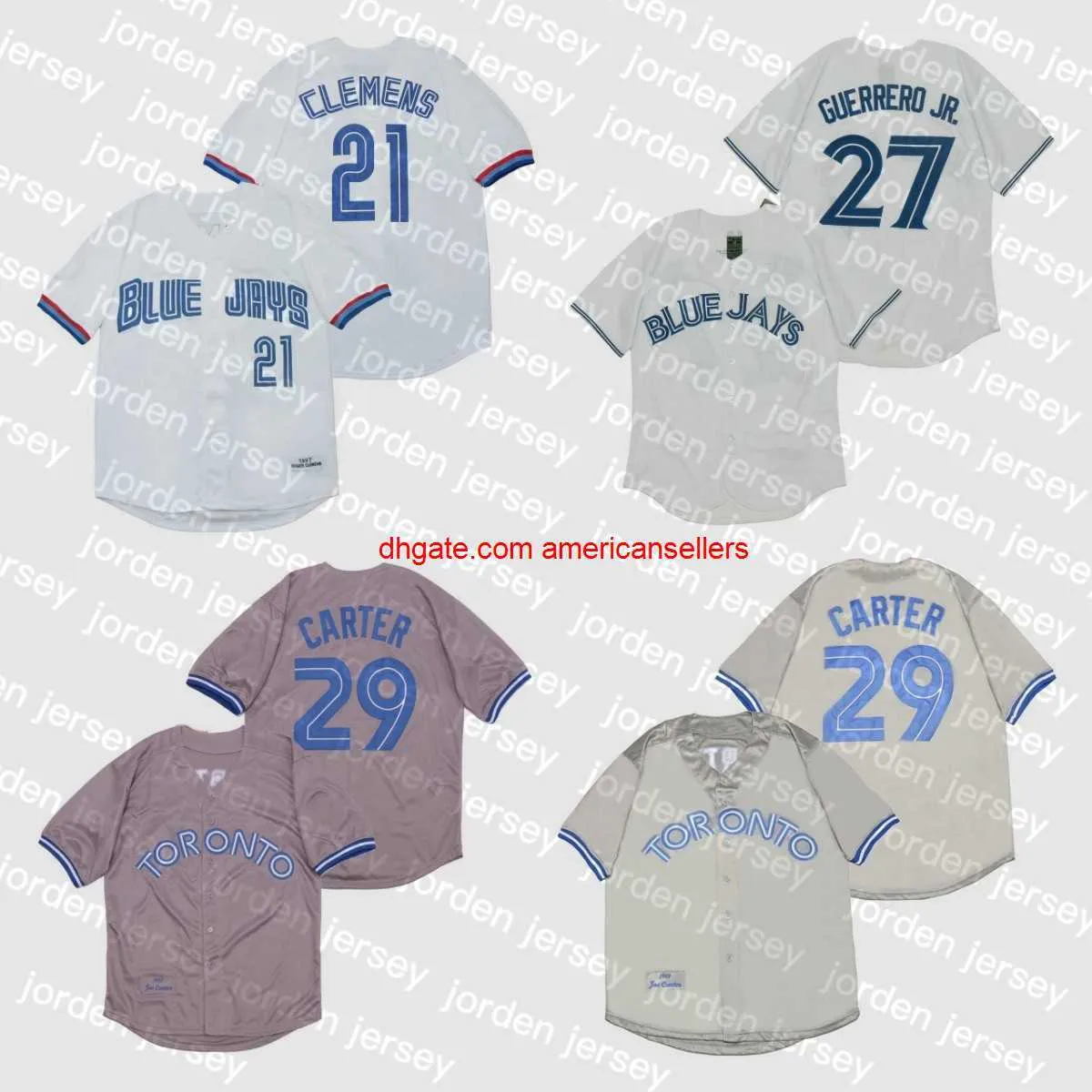 Koszulki baseballowe 29 Joe Carter 27 Vladimir Guerrero Jr. Vintage 1992 1993 1997 Home Away Away Blue Grey White Button P