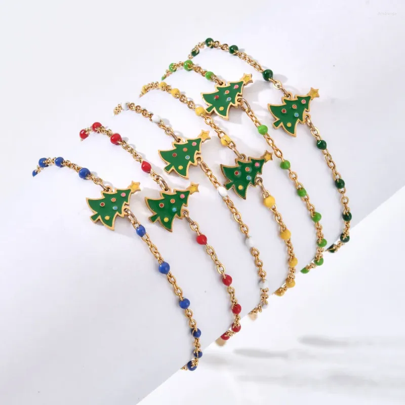 Braccialetti con ciondoli per albero di Natale con perline Bracciale in acciaio inossidabile per donne e ragazze Gioielli per feste di Natale