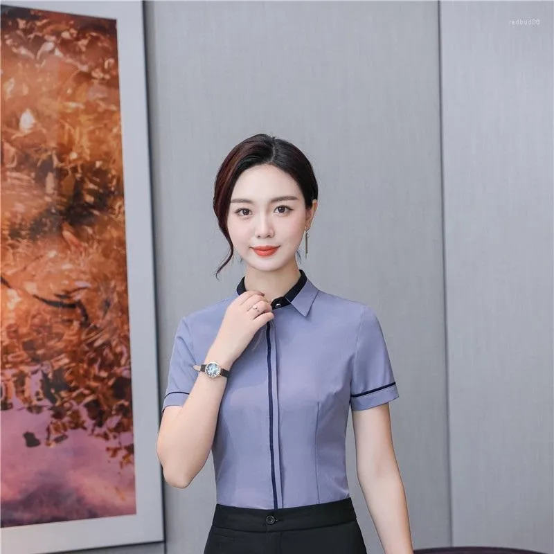 Women's Blouses 2023 Summer Office Ladies Work Wear Blouse Female Tops Clothes OL Formal Uniform Designs Business Shirt For Women Plus Size