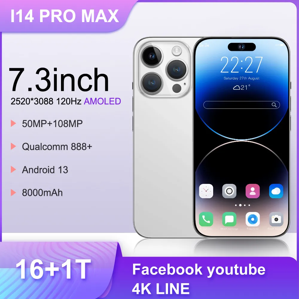 Новый Смарт Трансграничный Мобильный Телефон I14 Pro Max True 4G, 7,3  Дюймовый Большой Экран Incell, 13 Миллионов Пикселей От Abc5588, 8 981 руб.  | DHgate