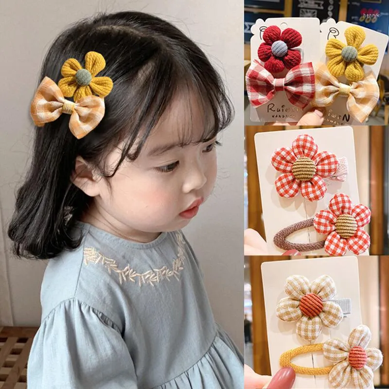 Hair Accessories 2pc/set Baby Bow Clips Small Flowers Girl Pins Bowknot Plaid Clip Princess Hairpins Kids Gift