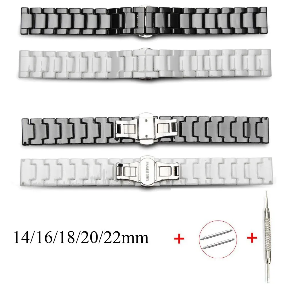Titta på band Ceramic Watch Armband 14mm 16mm 18mm 20mm 22mm Watchband White Black Ceramic Strap Universal Wristwatches Band 231108