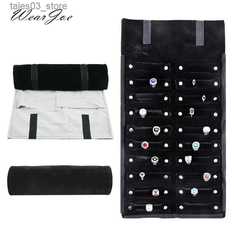 Jewelry Boxes Portable Velvet Jewelry Ring Travel Organizer Foldable Roll Bag Case Storage Rings Holder Pouch Snap Closure Zipper Compartments Q231109