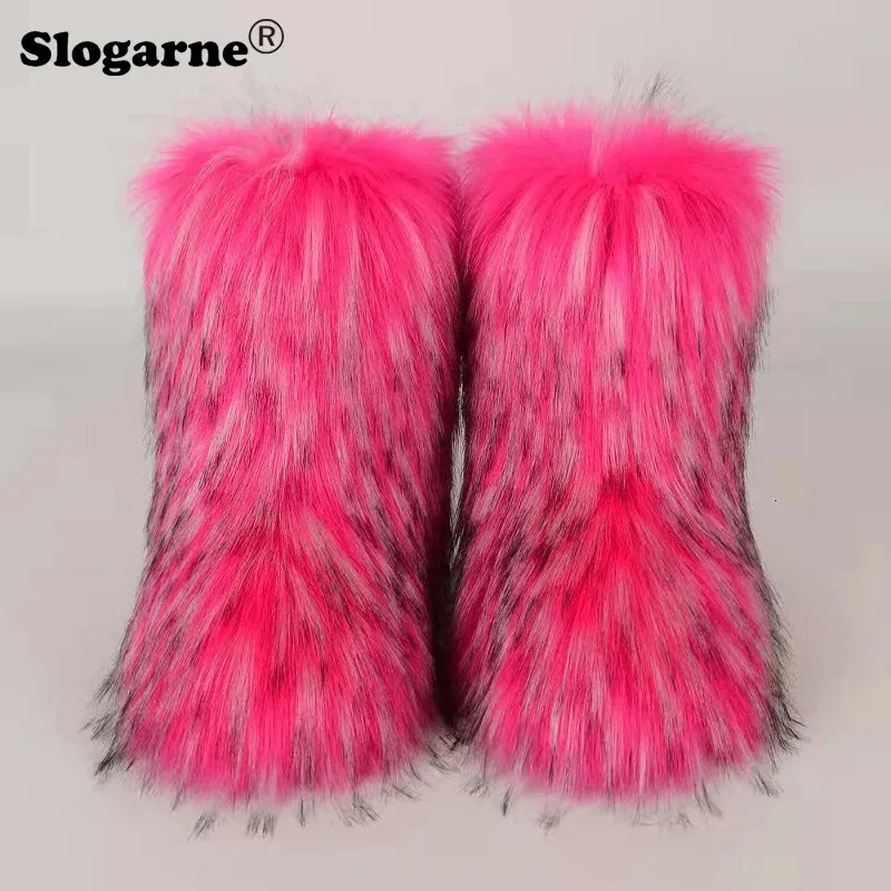 Boots Winter Winter Faux Foux Fox Fur Boots Woman Plush Warm Snow Boots Luxury Footwear Girls Fur Fur Bottes Fashion Winter Shoe 231108