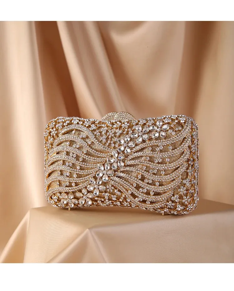 Evening Bags Silver Gold Black Crystal Diamond Beading clutch Purse Women Wedding Party Bag Clutch bags Bolsos chain shoulder bag 231108