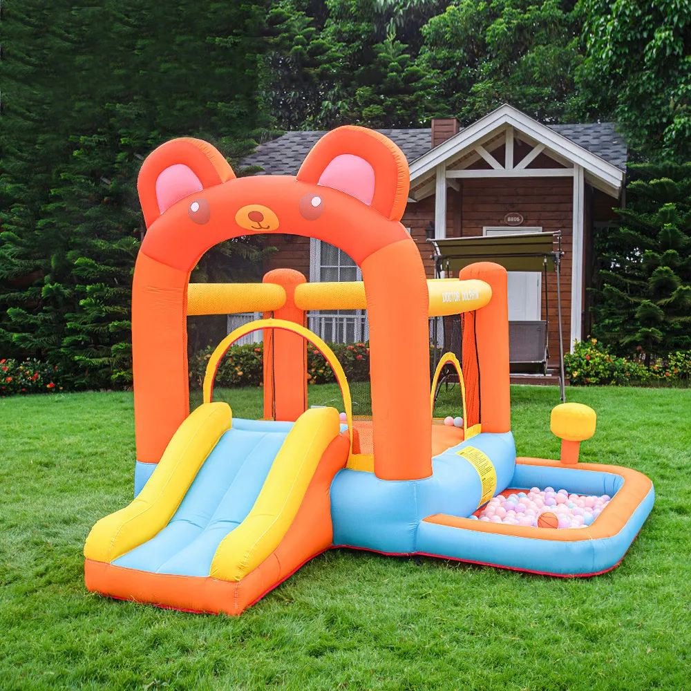 Château gonflable gonflable pour démarrage d'entreprise, maison gonflable avec fosse à balles, toboggan Moonwalk, thème ours avec souffleur, sac de frappe gonflable pour enfants, jeu extérieur et intérieur