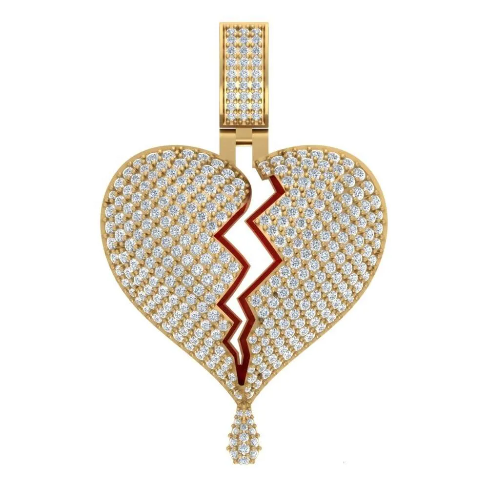 Bijoux pendentif cœur brisé en vrai diamant à prix de gros en or jaune, blanc et rose avec diamants naturels blancs