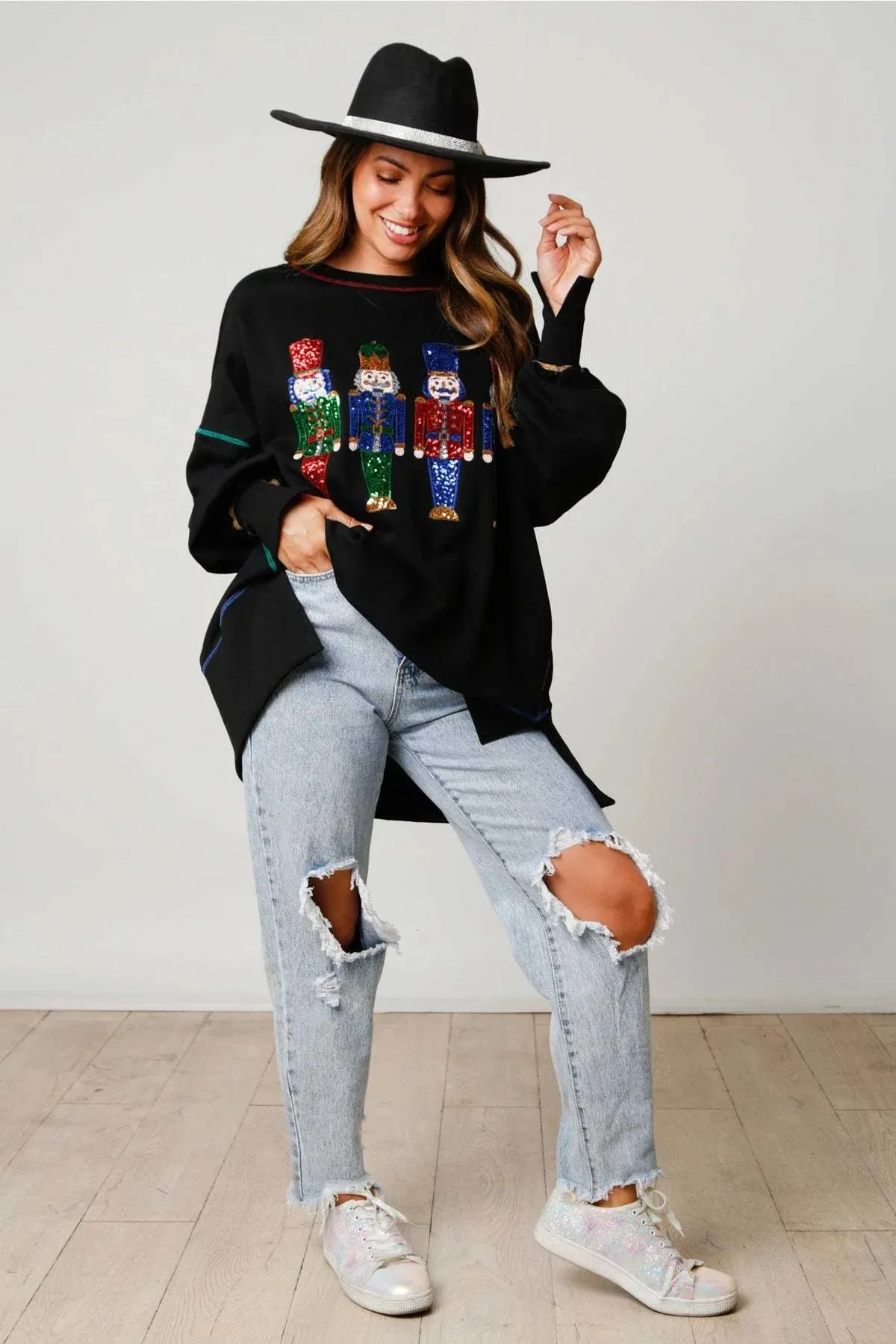 Kerst rode sweatshirts voor vrouwen, grappig kerstmanpatroon print