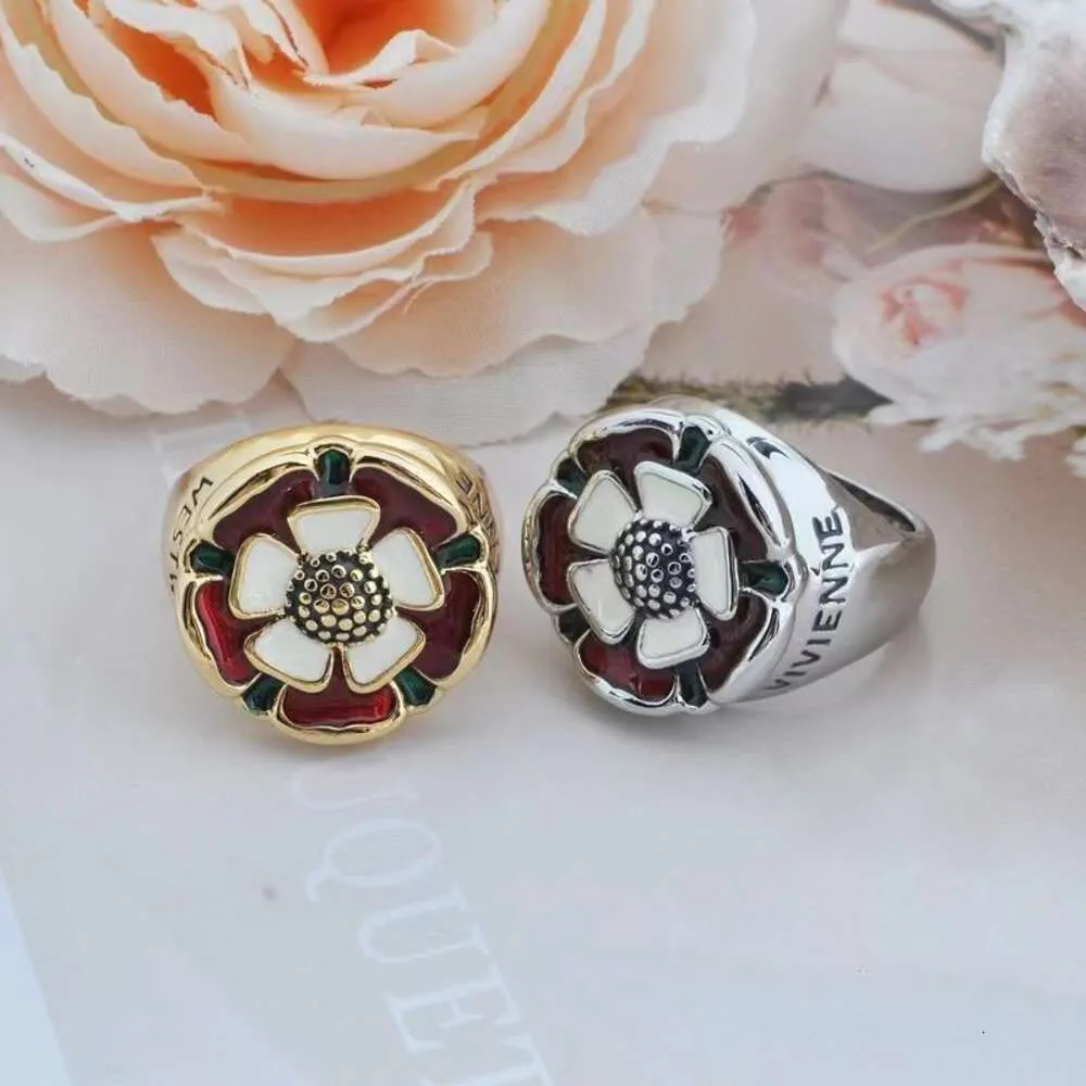 NANASPACE - Western Empress Dowager VIVI Enamel Colored Baking Paint Gold Plated Saturn Buchelati Style Flower Ring