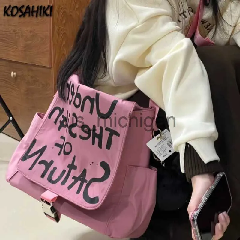 Sacs de soirée Y2k décontracté Vintage lettre épaule sac à bandoulière haute capacité Preppy étudiant fourre-tout sacs japonais Streetwear femmes sacs de messager J231109