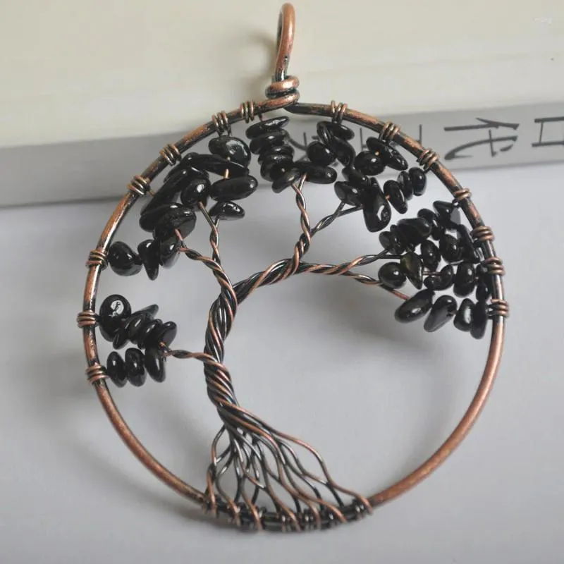 Pendant Necklaces Lucky Handmade Tree Of Life Black Obsidian Bronze Copper Wire Wrap Jewelry For Woman Gift S1291