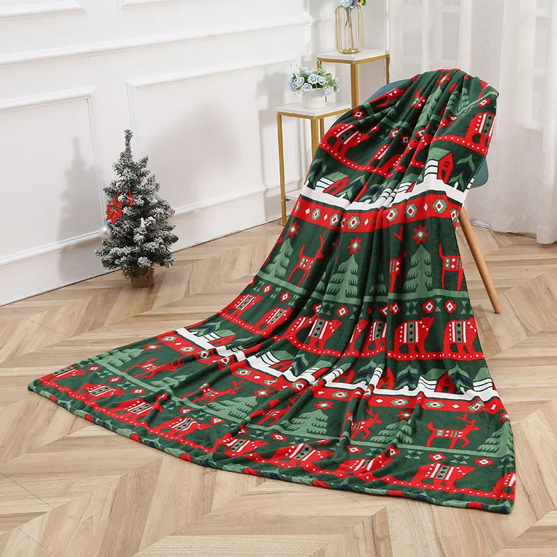 Blankets Christmas Gift Flannel Blanket Winter Cartoon Printed Decorative Home Holiday Christmas Air Conditioning Blanket