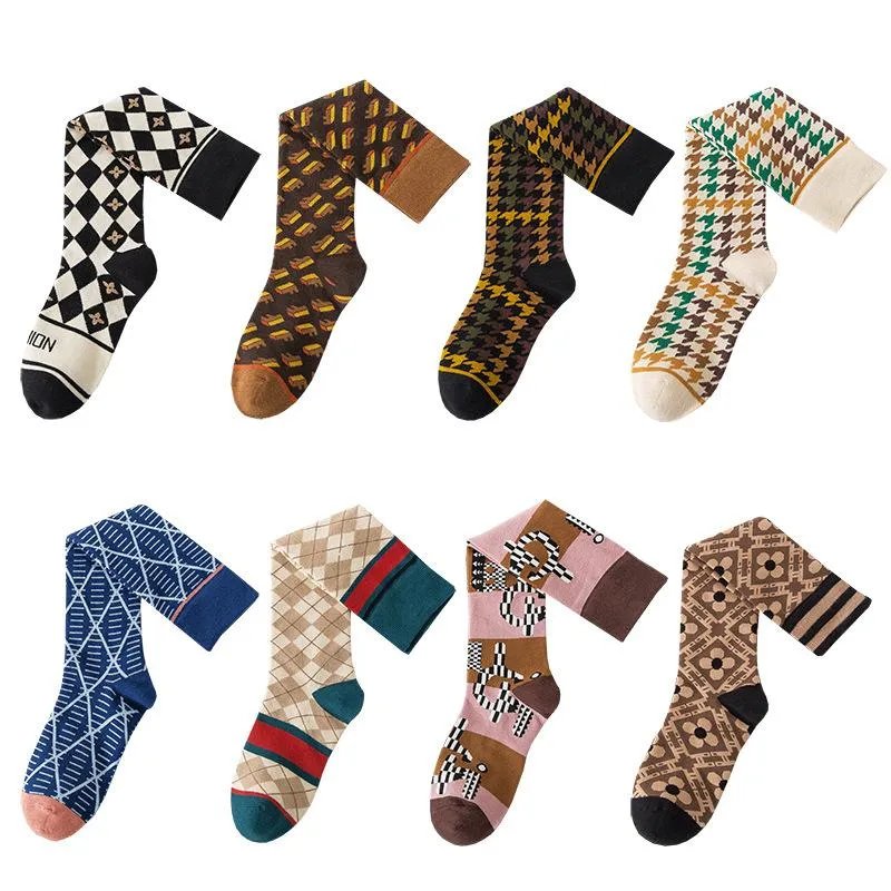 Chaussettes pour hommes 1 paire et bas mi-hauts mi-hauts pour femmes British Plaid Automne Hiver Coton