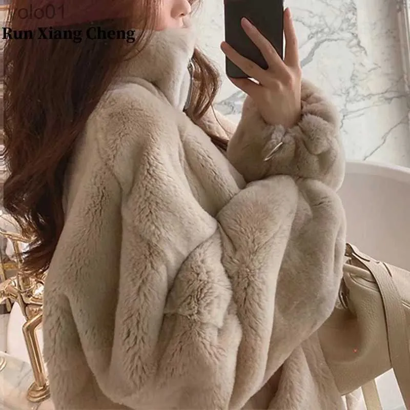 Manteau à capuche en fausse fourrure pour femmes, Imitation fourrure de lapin Rex, peluche, Style hiver 2023, polyvalent, petit parfum, haut court en fourrure Chaquetas Para jeresL231109