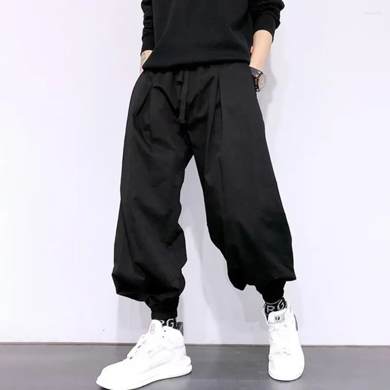 Men's Pants Japanese Dark Street Overalls Casual 2023 Autumn Trendy Loose Solid Color Comfortable Bloomers Ankle-Tied
