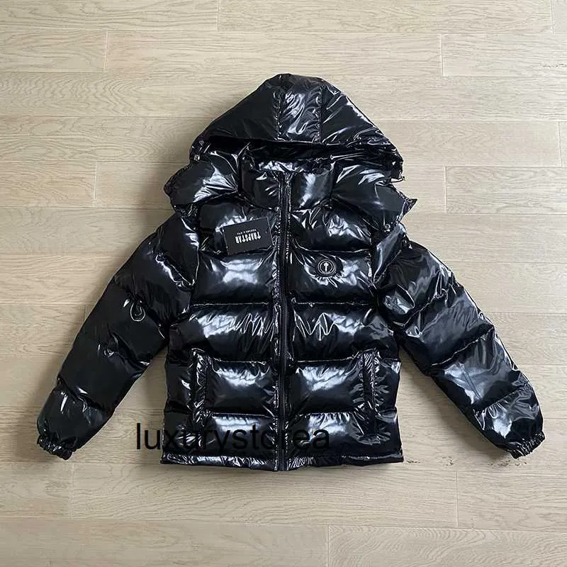 Top Trapstar 반짝이는 검은 코트 남성 여성 자수 이롱 게이트 재킷 분리 가능한 후드 겨울