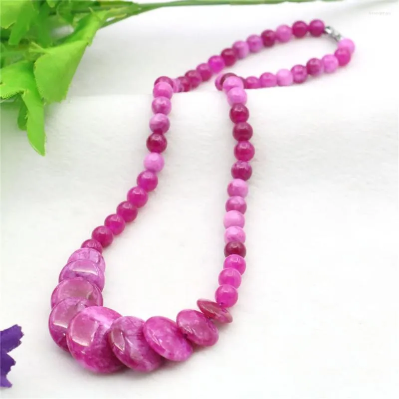 Chaînes 6-14mm Ronde Oblate Incrémentale Rose Rouge Jades Collier Pierre Naturelle Calcédoine Cou Porter Femmes Mode Fabrication De Bijoux Conception