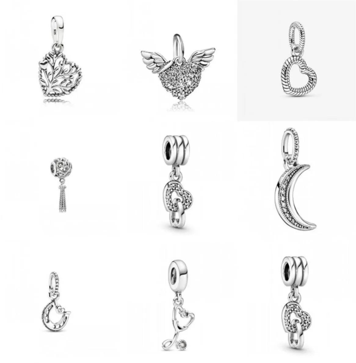 2021 nouveau 925 argent sterling bonne chance fer à cheval aile d'ange lune arbre généalogique perles pendantes ajustement original P bracelet à breloques 1263 Q28078923